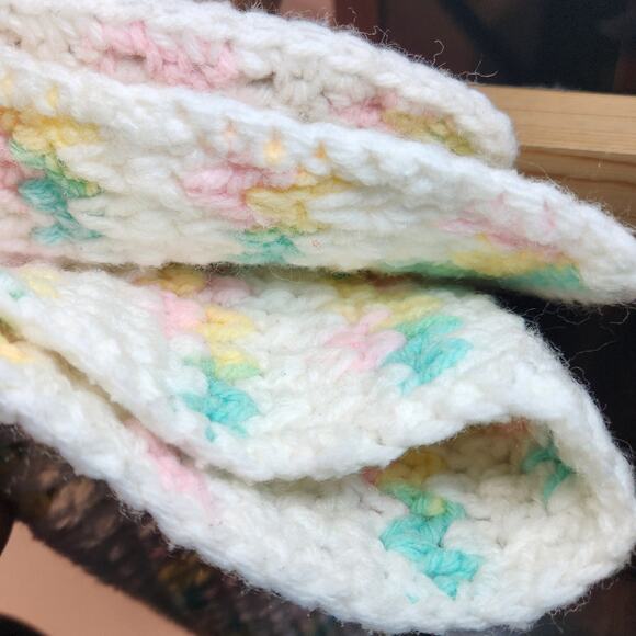 Handmade Crochet Baby Blanket Knit Pastel 29" x 27" - Picture 3 of 3